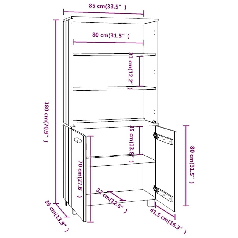 vidaXL Drawer Cabinet Bookshelf with Storage Shelves HAMAR Solid Wood Pine - 33.5" x 13.8" x 70.9"