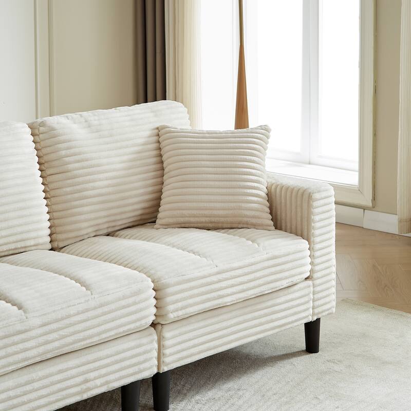 122.5" Corduroy U-Shaped Sectional Sofa with Ottomans & Pillows