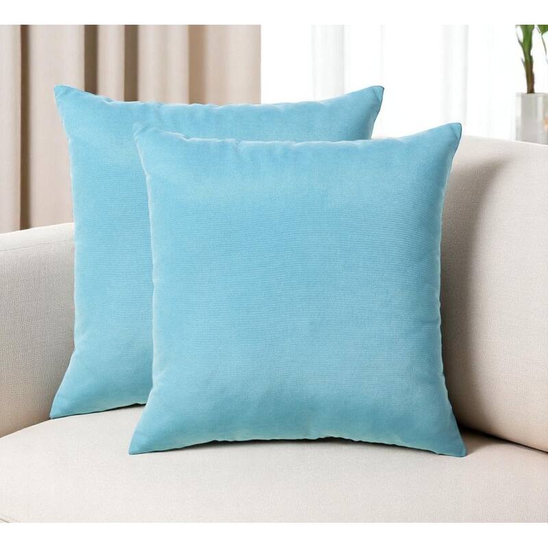 HomeRoots Set of Two 18" Aqua Blue Fabric Throw Pillow Covers