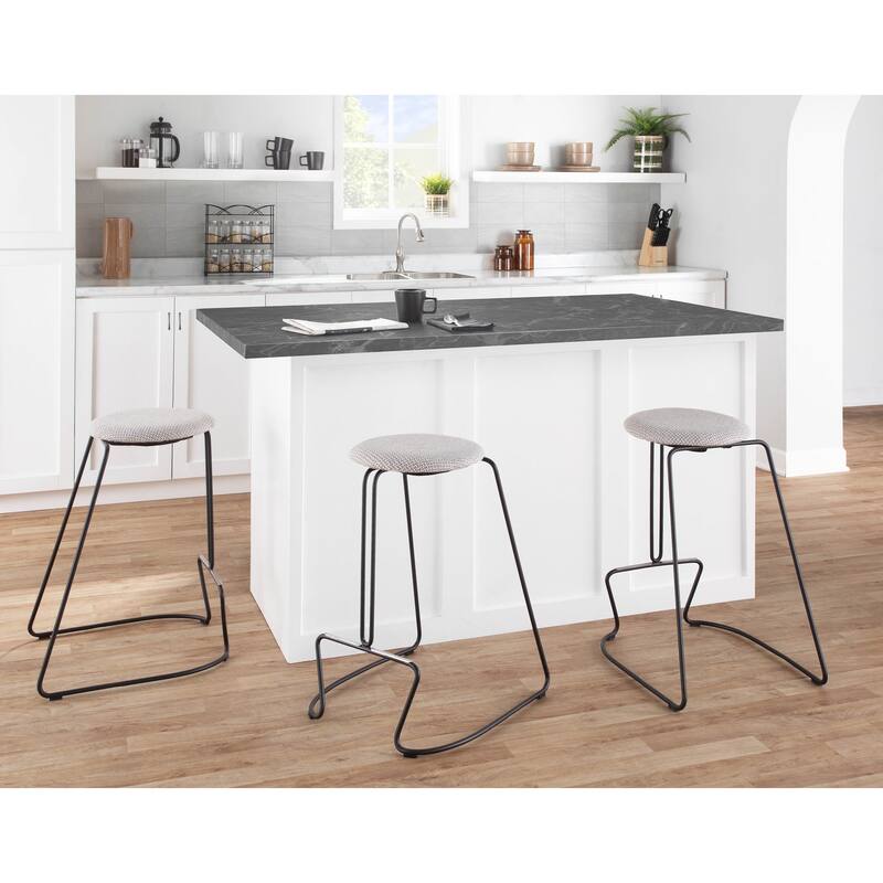 Finn Contemporary Counter Stool in Black Steel and Grey Faux Leather - Set of 2 - 19.5"Lx18"Wx25.75"H
