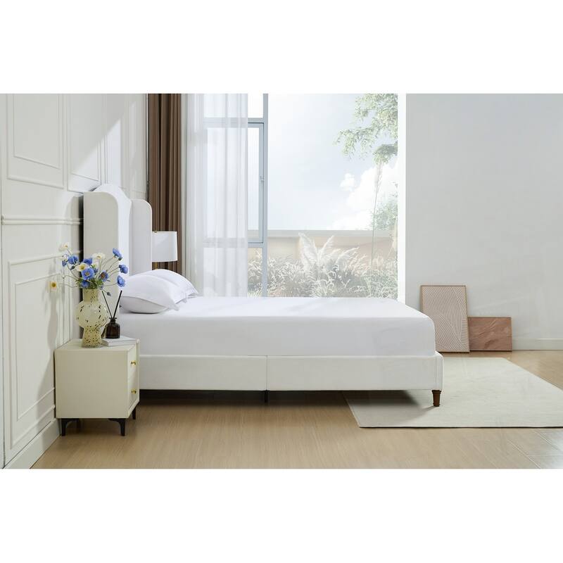 Upholstered Wingback Headboard Bed Platform Bed No Box Spring Needed