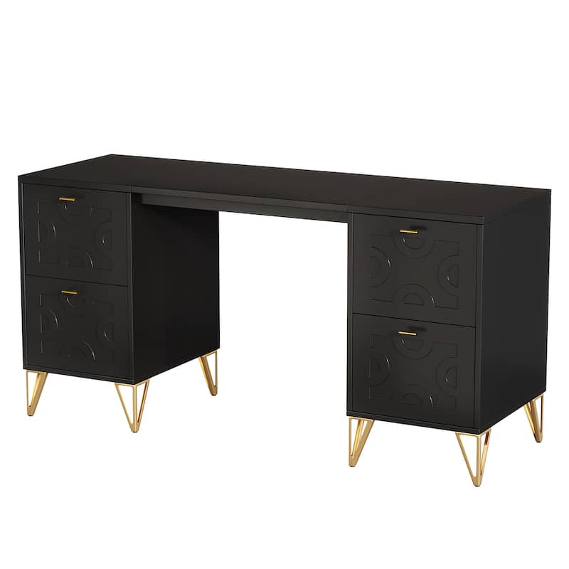 59'' Modern Computer Desk with File Drawers for Home Office