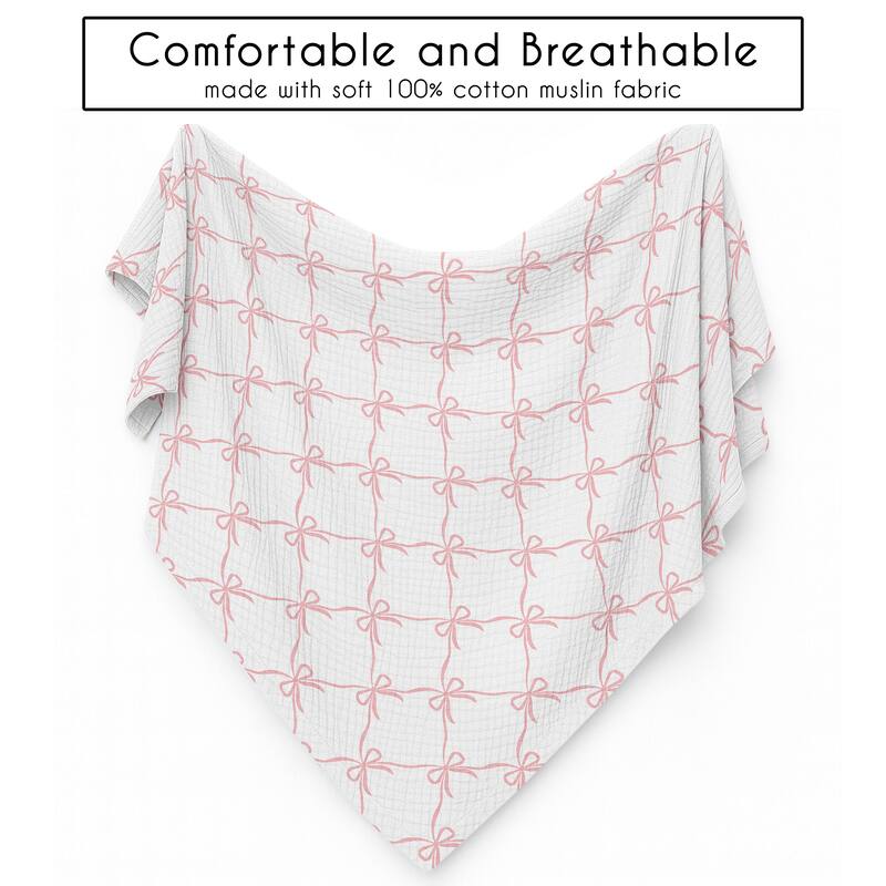 Sweet Jojo Designs Pink Bows Girl 100% Cotton Muslin Baby Swaddle Receiving Blanket -Elegant Bow for Ballerina Ballet Collection