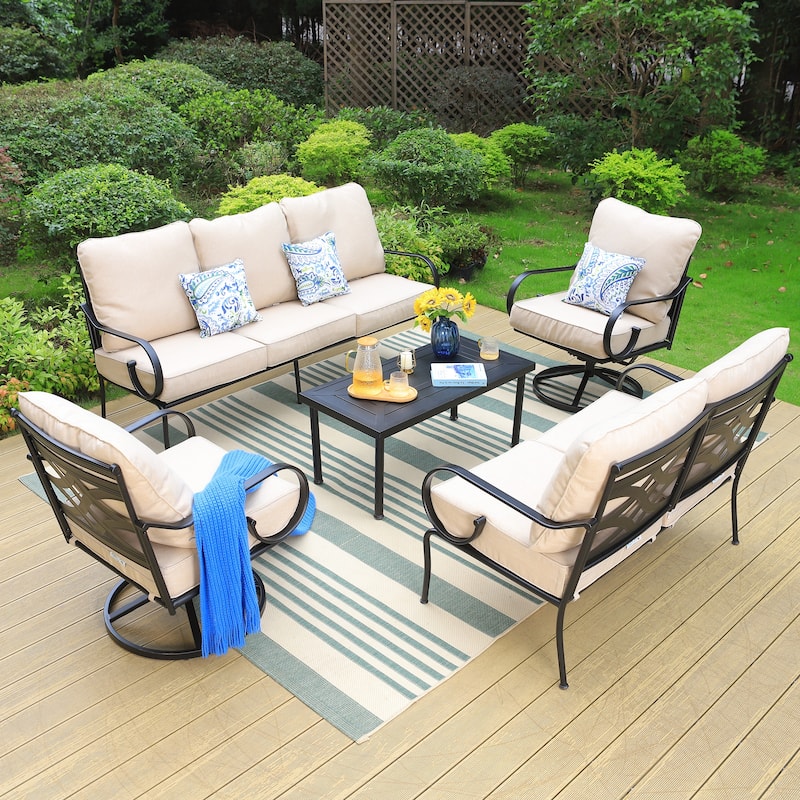 MAISON ARTS 5/7-Seat Patio Conversation Set with 3-Seat Sofa, 2/4 Single Chairs, 2-Seat Sofa and 1 Coffee Table - Set 3 - 5-Piece