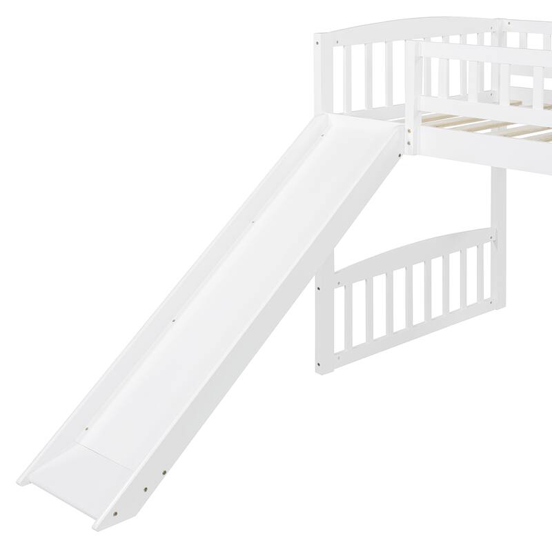 Twin Size Loft Bed with Slide and Ladder for Kids