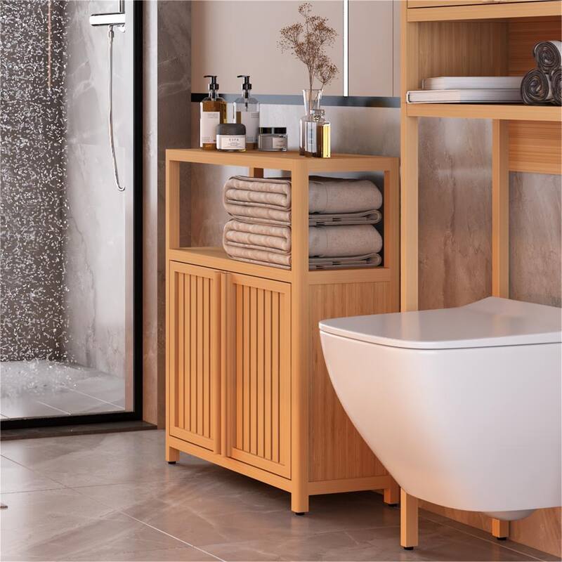 Large Capacity Bathroom Bamboo Storage Cabinet Furniture with Shelves