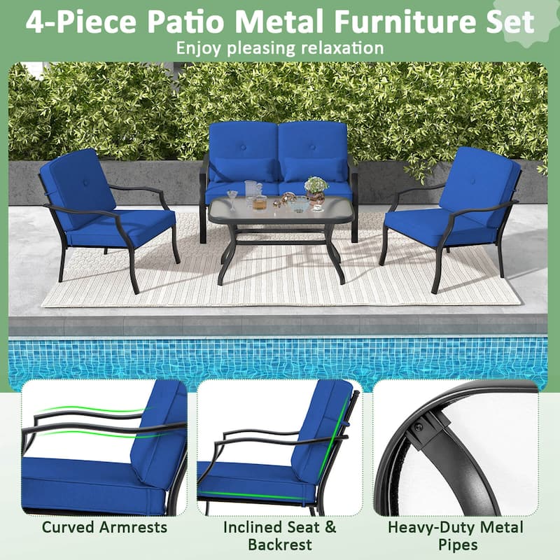 2 PCS Outdoor Patio Furniture Set Chair Coffee Table Cushioned Seat
