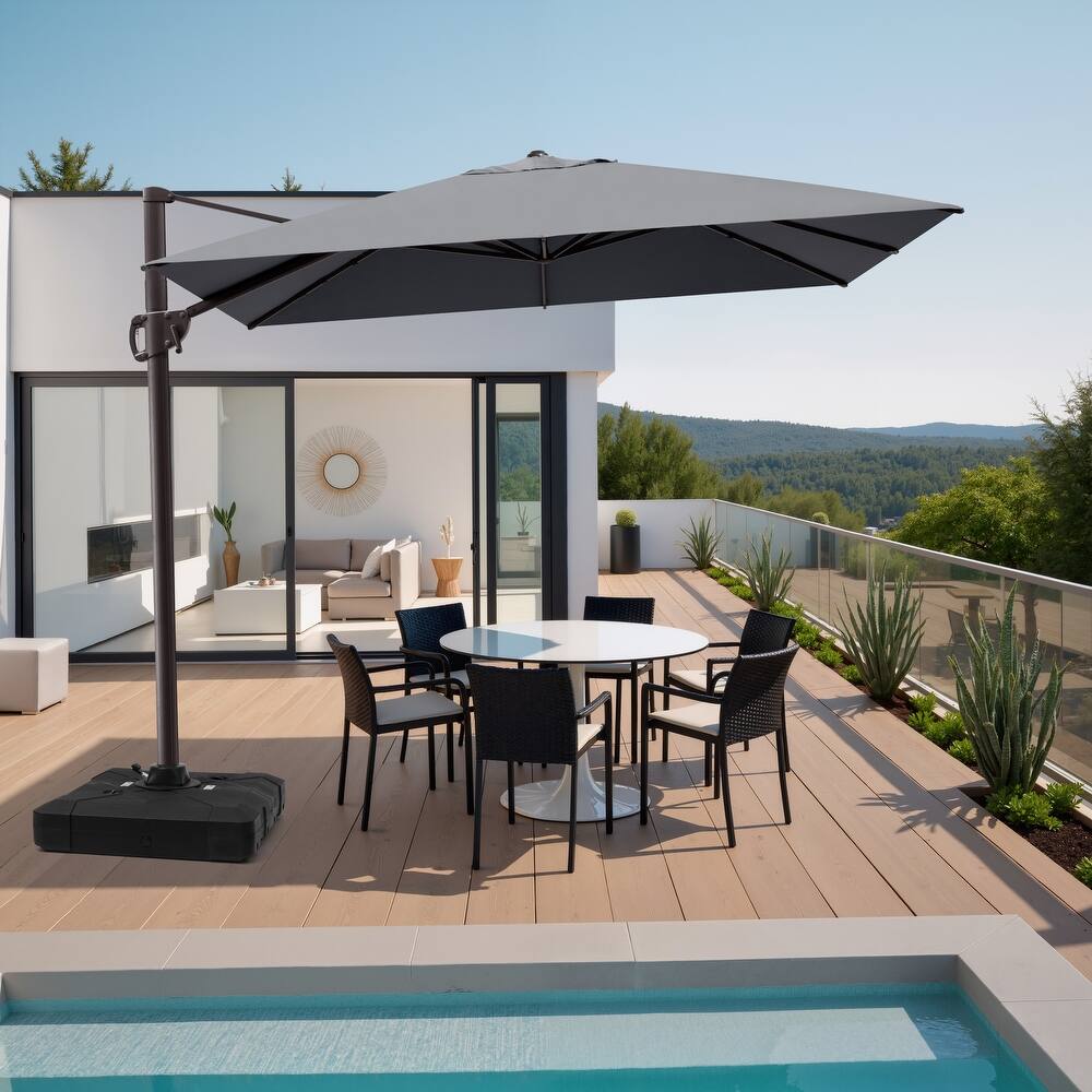 9 x 11 ft Patio Cantilever Offset Umbrella 360-degree Rotation with Base