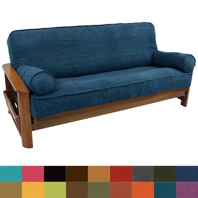 Microsuede Full-Size 8-10 Inch Thick Futon Cover Set with Two Bolster Pillows - Full