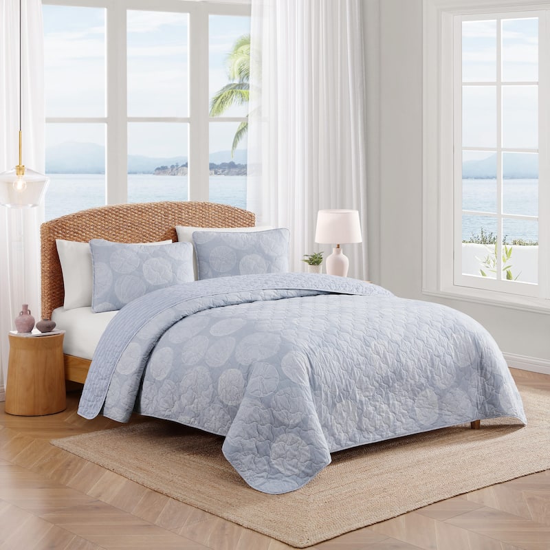 Tommy Bahama Ocean Island Blue Cotton Reversible Quilt Set