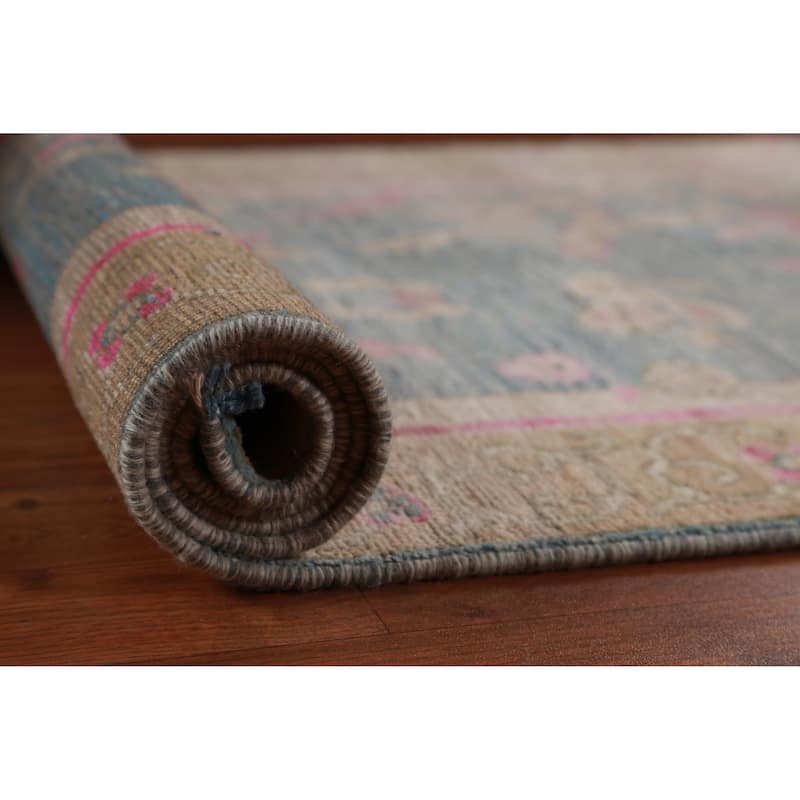 Hand Knotted Oriental 100% Wool Carpet Transitional All-Over Navy Blue & Blues Oushak Runner Rug - 12' 0'' X 2' 11''