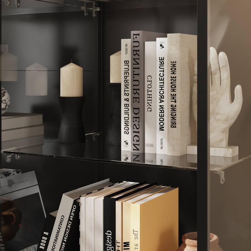 Bookshelves Glass Display Cabinet with LED Spotlight, 72.8" Tall Curio Cabinet with Tempered Glass Shelves