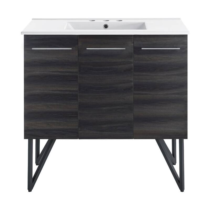 Swiss Madison SM-BV223-3 Annecy 36" Free Standing Single Basin Vanity - Black Walnut / White - Walnut Finish