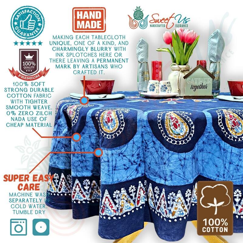 Spectacular Batik Floral Radiant Paisley Cotton Tablecloth Collection