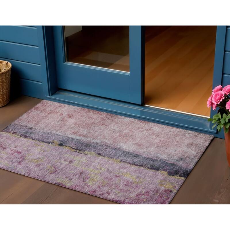 Amox Contemporary Abstract Built To Resist Stains Timeless Fusion Outdoor Rug - 3' x 5' - Blue/Purple/Pink
