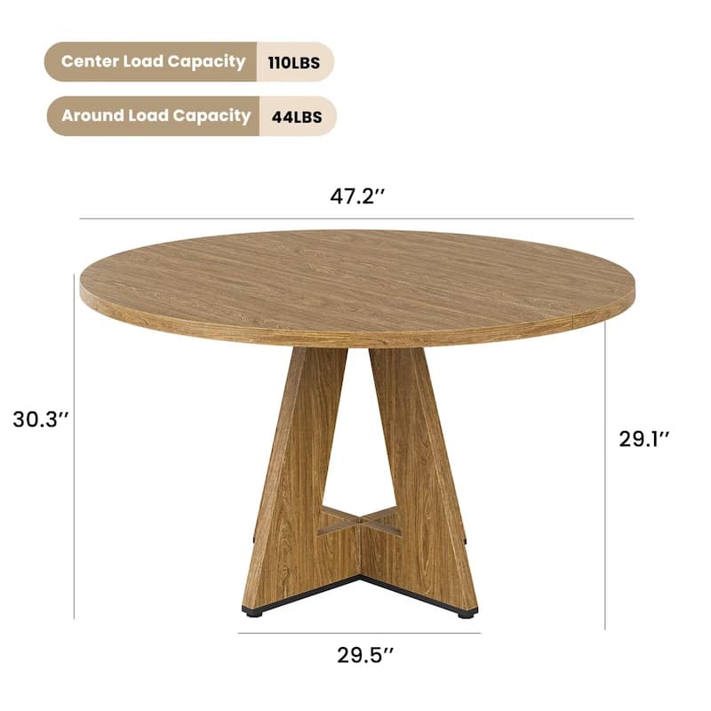 47" Large Round Dining Table with Sturdy Metal Base for 4-7 People - Walnut