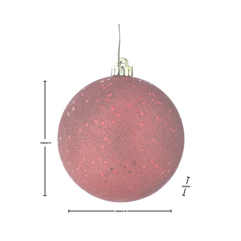 140mm Wired Glitter Sequined Shatterproof Plastic Ball Set of 2