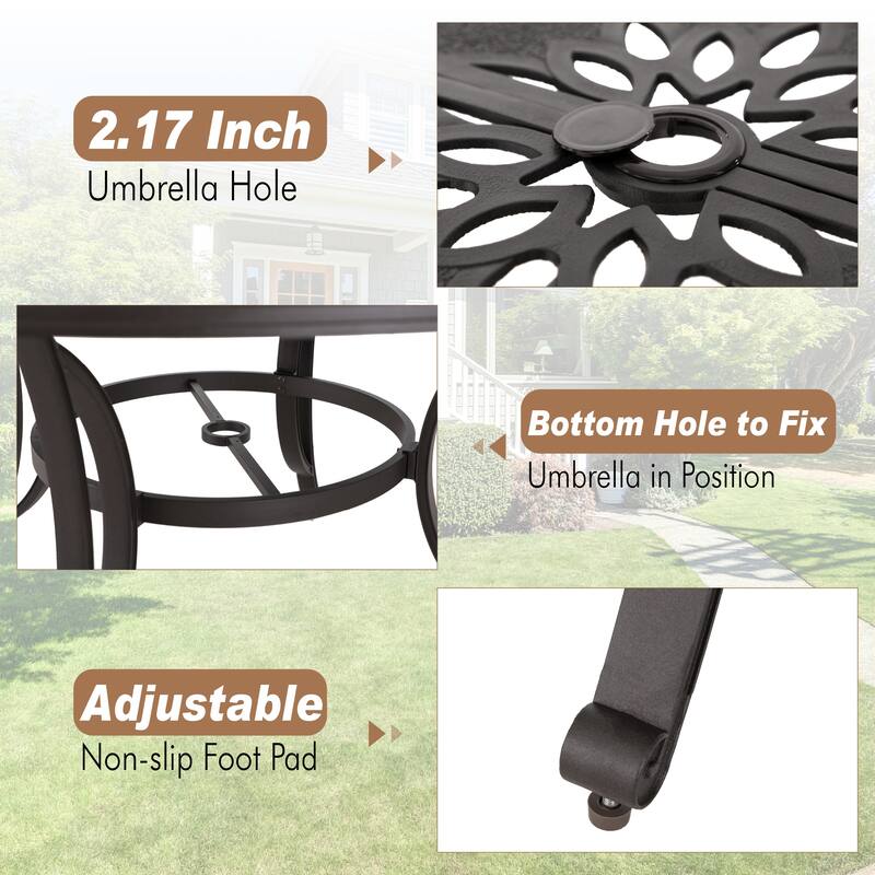 MAISON ARTS Patio Outdoor Cast Aluminium Dining Table with Umbrella Hole