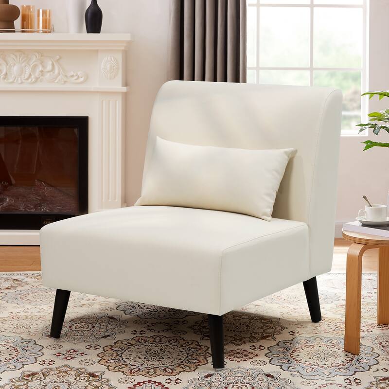 VredHom PU Leather Wood Living Room Accent Chair with Removable Pillow