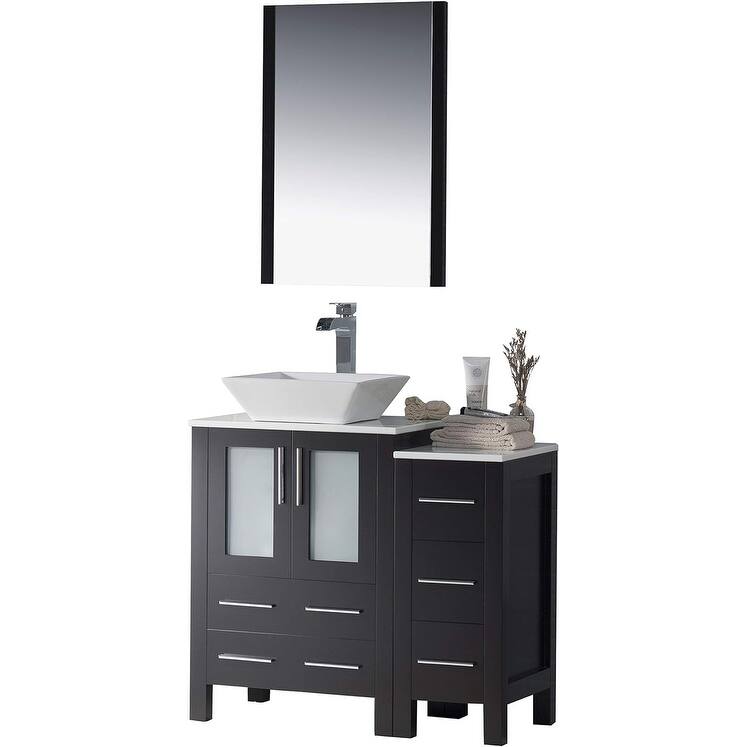 Blossom Sydney 36" Bathroom Vanity with Side Storage Cabinet & Mirror - Espresso
