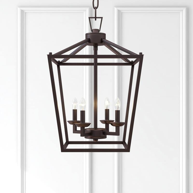 Cage Chandelier 4-Light Lantern Square Light Pendant