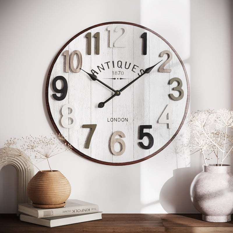 Evelina Shiplap Round Metal Wall Clock - 24"H x 24"W x 1"D