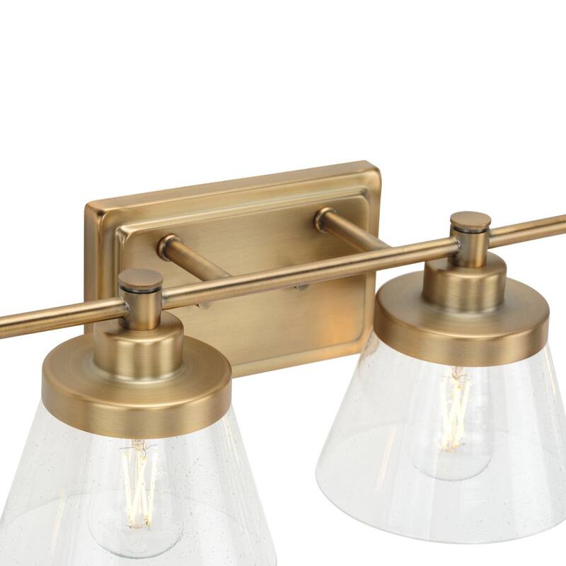 Hinton Collection Four-Light Vintage Brass Clear Seeded Glass Farmhouse Bath Vanity Light - 33.5 in x 7.12 in x 7.75 in