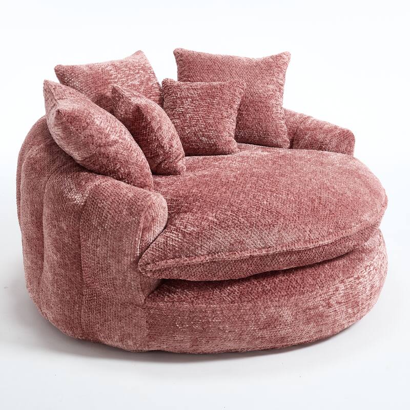 55" Modern Long Polyester Foam Round Bean Bag Sofa Chair with Pillows