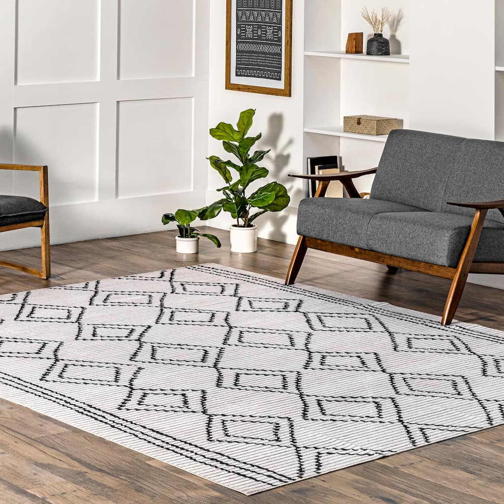 Nuloom Leo SpinClean Geometric Striped Machine Washable Area Rug