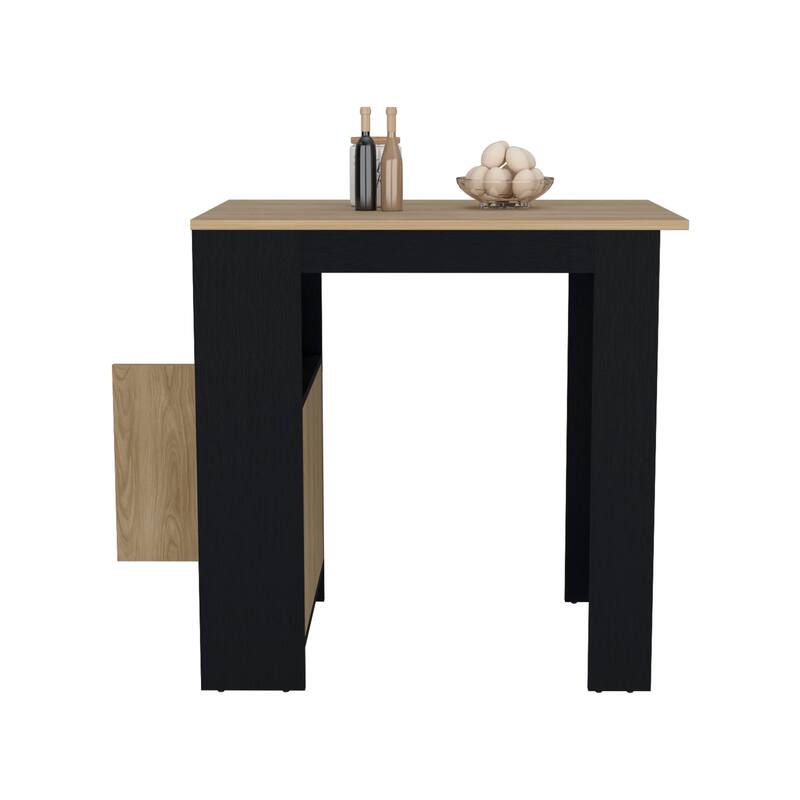 Stirling Kitchen Island with 1-Door Cabinet Push to open System and Side Shelves Black - Natural Oak
