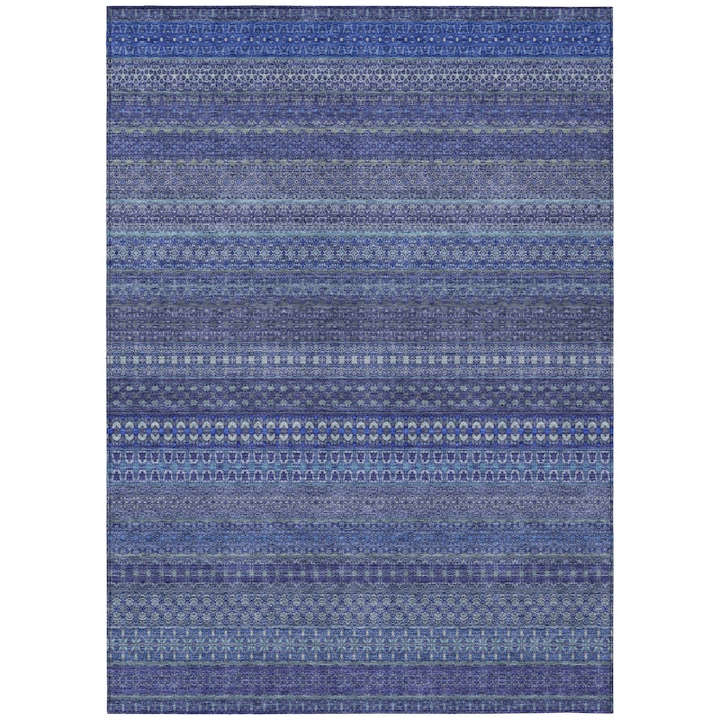 Machine Washable Indoor/ Outdoor Moroccan Stripes Chantille Rug