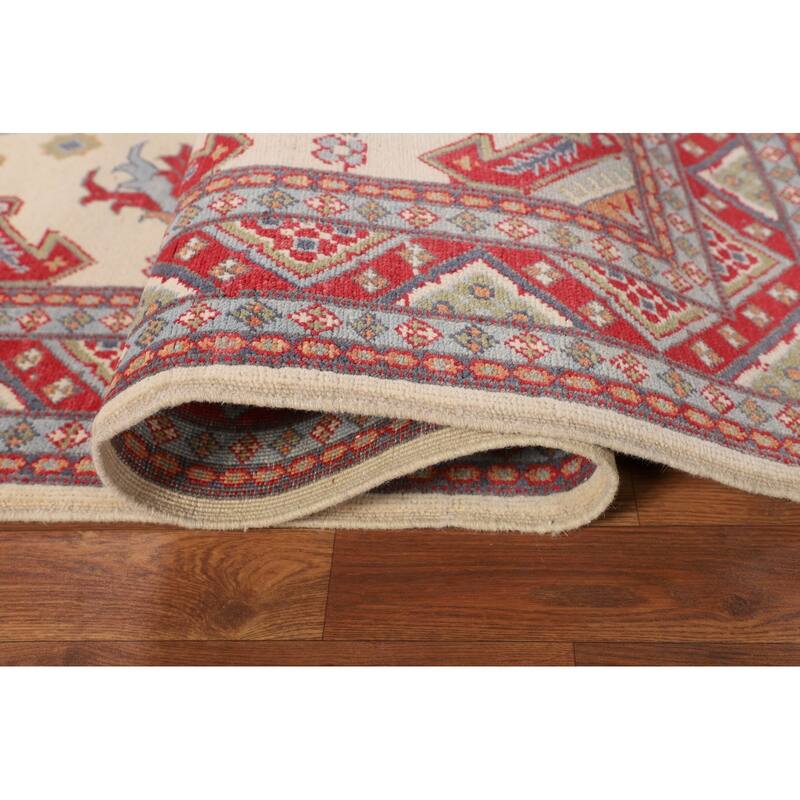 Ivory Kazak Oriental Area Rug Hand-Knotted Traditional Wool Carpet - 4'11" x 6'6"