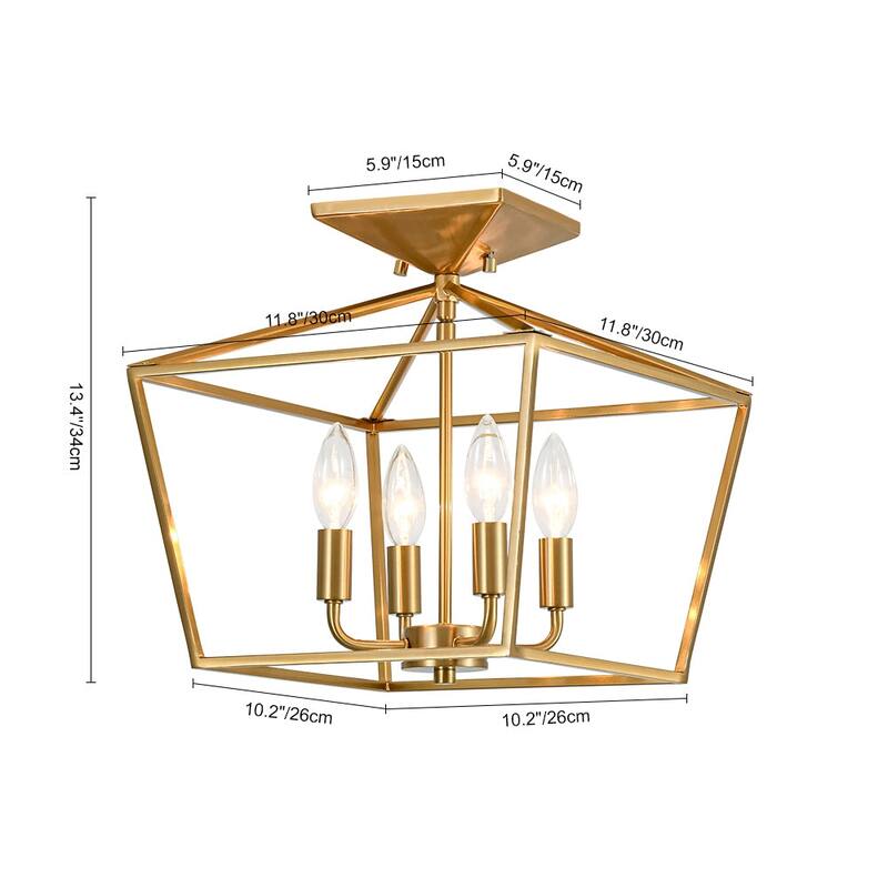 French Country Candle Iron Square Cage Semi Flush Ceiling Lantern