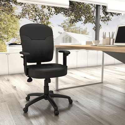 Boss Black Leather Task Chair W/ Adjustable Arms