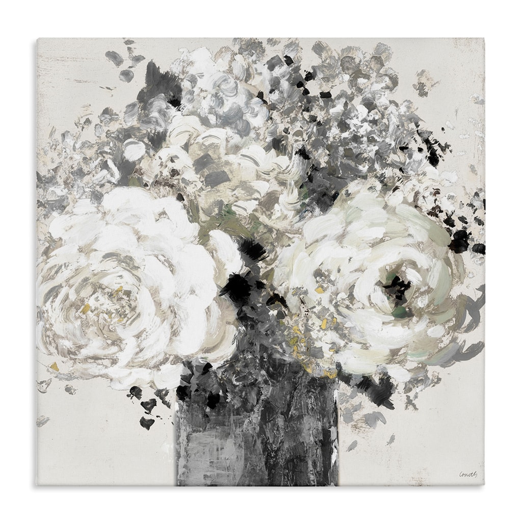 Stupell Bold Abstract Floral Arrangement Black Cream Expressive Flowers Canvas Wall Art - Grey