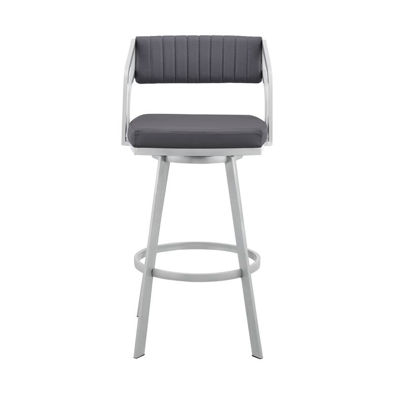 26" Timeless Slate Grey Faux Leather Silver Finish Swivel Bar Stool - 36 x 21 x 22