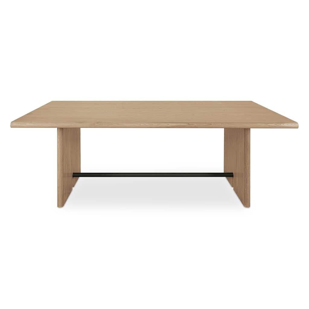NADAAL STUDIOS Thornefield Dining Table for 6, Oak Veneer Top, Metal Spreader Bar, Modern Edge Design, Natural Finish