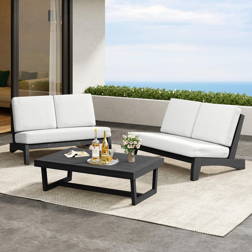 Outdoor 3-Piece Lovesaet Sofa Conversation Set with Coffee Table