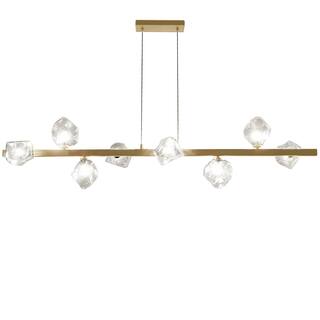 8 Light Pendant Light - Mid Century Modern Brass & Glass Chandelier - Kitchen Island Lighting - 12.75