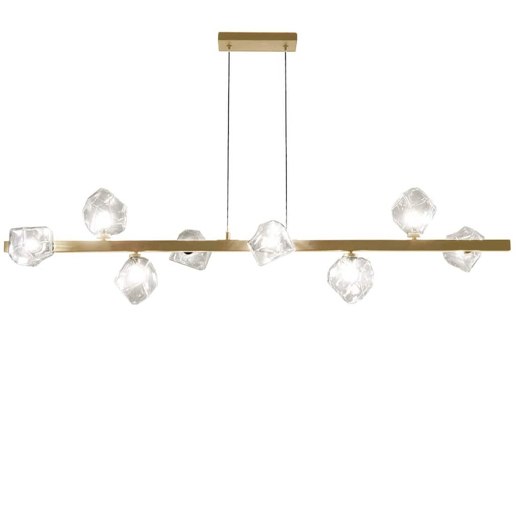 8 Light Pendant Light - Mid Century Modern Brass & Glass Chandelier - Kitchen Island Lighting - 12.75