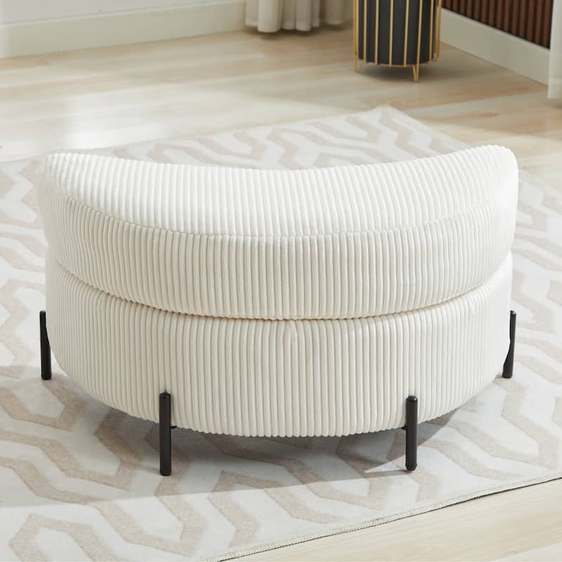 32.7" W Upholstered Half Moon Storage Ottoman Footrest Footstool