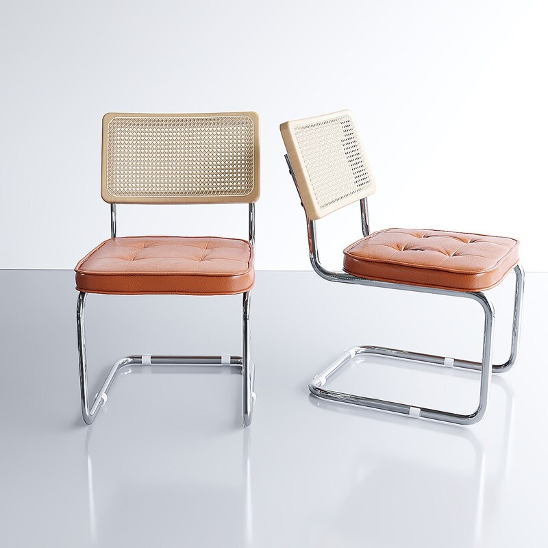 Momei Mid-Century Rattan Cantilever Dining Chairs, Stainless