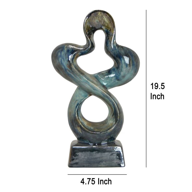Accent Tabletop Decor, Blue Ceramic, Abstract Sculpture, 20 Inch