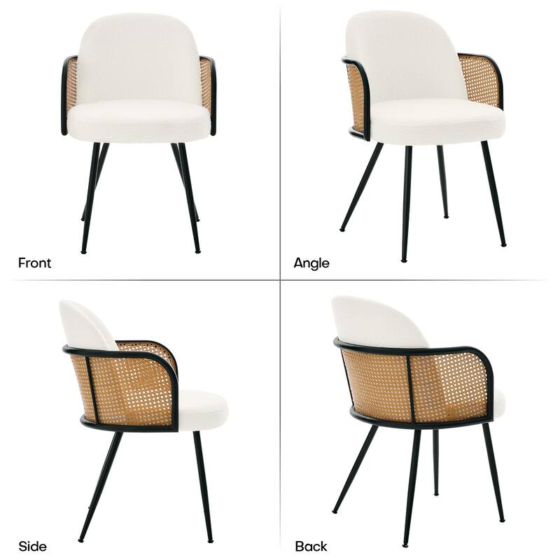 Upholstered Rattan Dining Chairs Set of 2, Arm Side Chair - 21.8" W x 24.2" D x 33" H