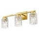 preview thumbnail 12 of 15, 3-Light Vanity Light with Clear Geometric Glass Brushed Gold