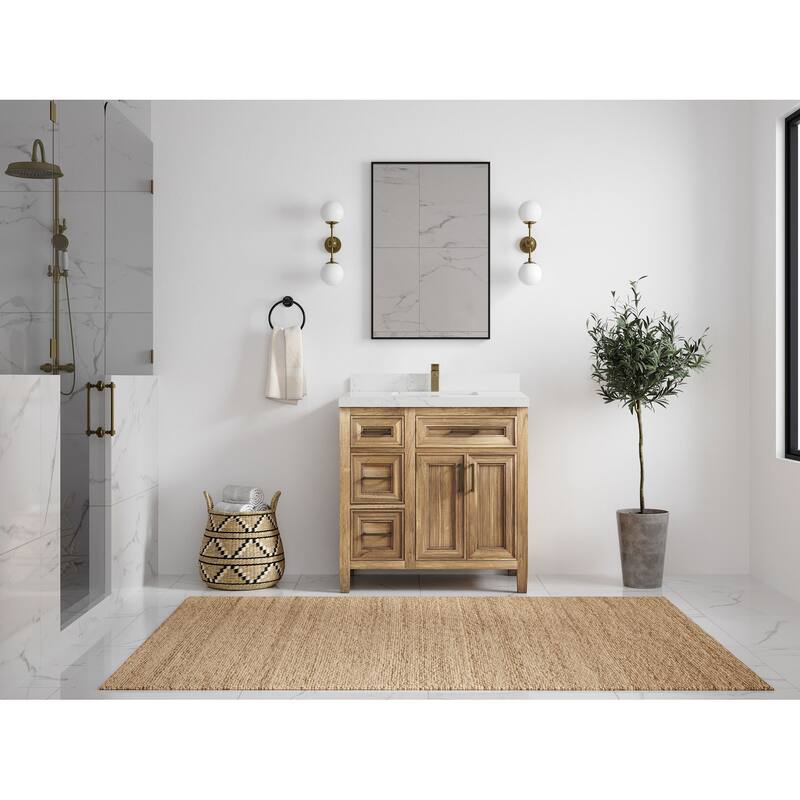 Willow Collections 36 in. W x 22 in. D Santa Monica Teak Bathroom Vanity Center with Countertop