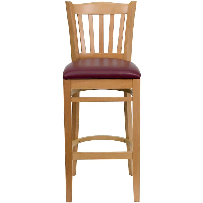 Vertical Slat Back Wooden Restaurant Barstool - Hospitality Seating - 17.5"W x 19"D x 43.75"H - 17.5"W x 19"D x 43.75"H