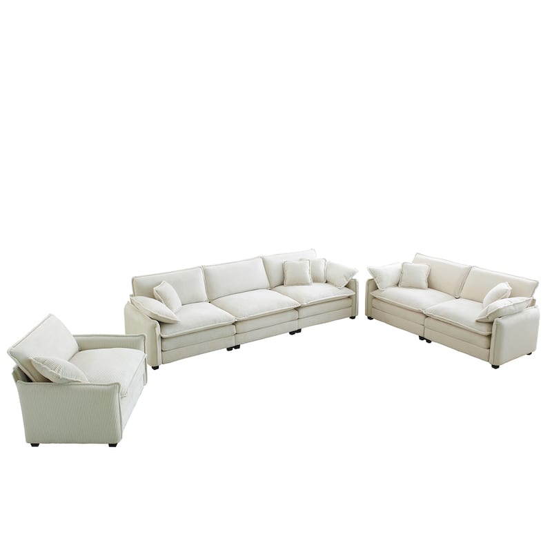 Modern 3 Piece Set Modular Sofa Set with Corduroy Upholstery and Memory Foam Cushions for Living Room or Guest Room