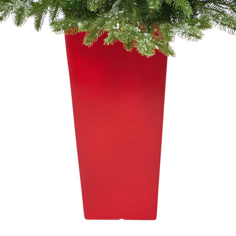 3.5' Potted Snowed Teton Fir Artificial Christmas Tree, Clear Lights - 3.5 Foot