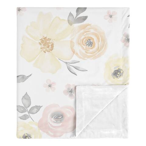 Yellow Pink Watercolor Floral Girl Baby Receiving Security Swaddle Blanket - Blush Peach Grey Shabby Chic Rose Flower Farmhouse